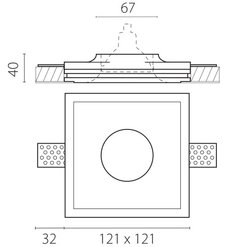 Светильник встраиваемый гипсовый скрытой установки д/гипсокартонного потолка с малозаметной фиксирующей пружиной MR16 GU10 Anello 002000